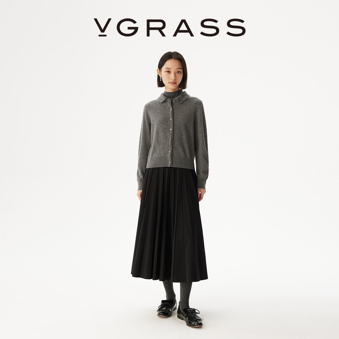 VGRASS绵羊毛混纺A字灵动伞裙