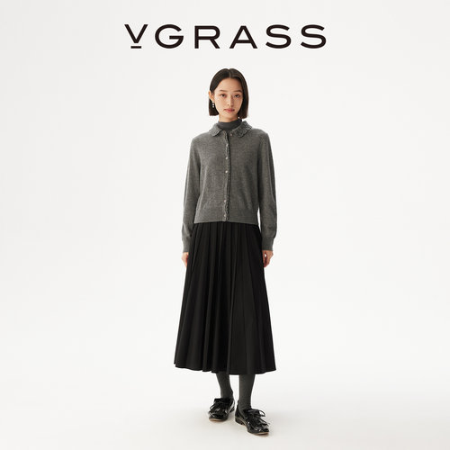 VGRASS绵羊毛混纺A字灵动伞裙