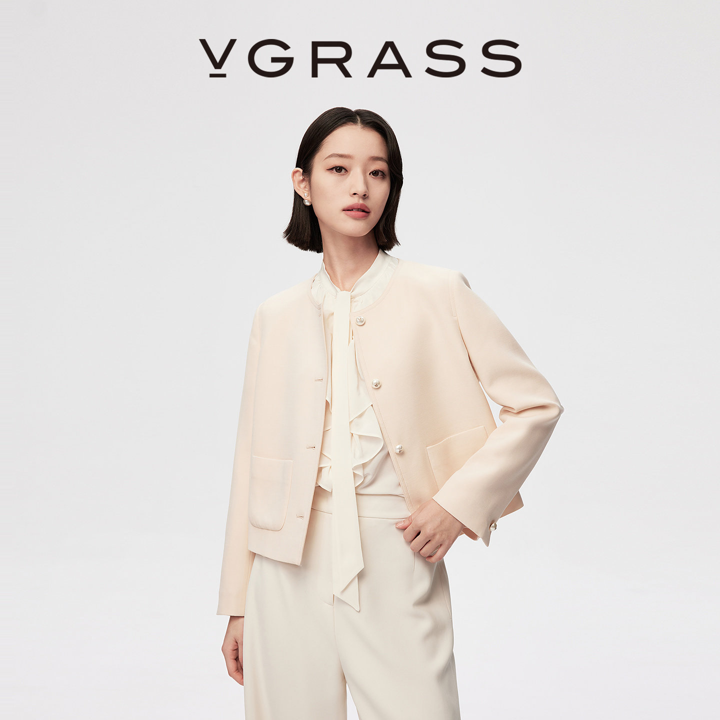 VGRASS26早春新款绵羊毛混纺含桑蚕丝利落显瘦优雅气质短外套女,女装/女士精品,短外套,淘宝优惠券,粉丝福利购,淘宝优惠卷