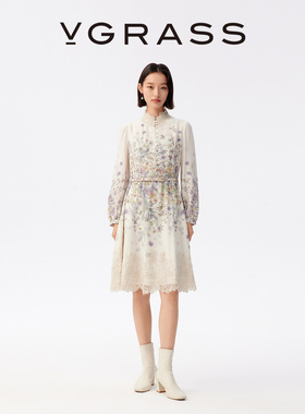 VGRASS维格娜丝24年冬季新款丝毛盘绳蕾丝刺绣轻礼服VSL2P4496A