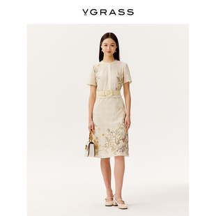 VGRASS维格娜丝夏季 水溶蕾丝定位绣假两件镂空精致收腰显瘦连衣裙