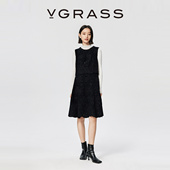 连衣裙 雪尼尔刺绣叠珠片绣股绳蕾丝假两件截断式 VGRASS25冬季 新款