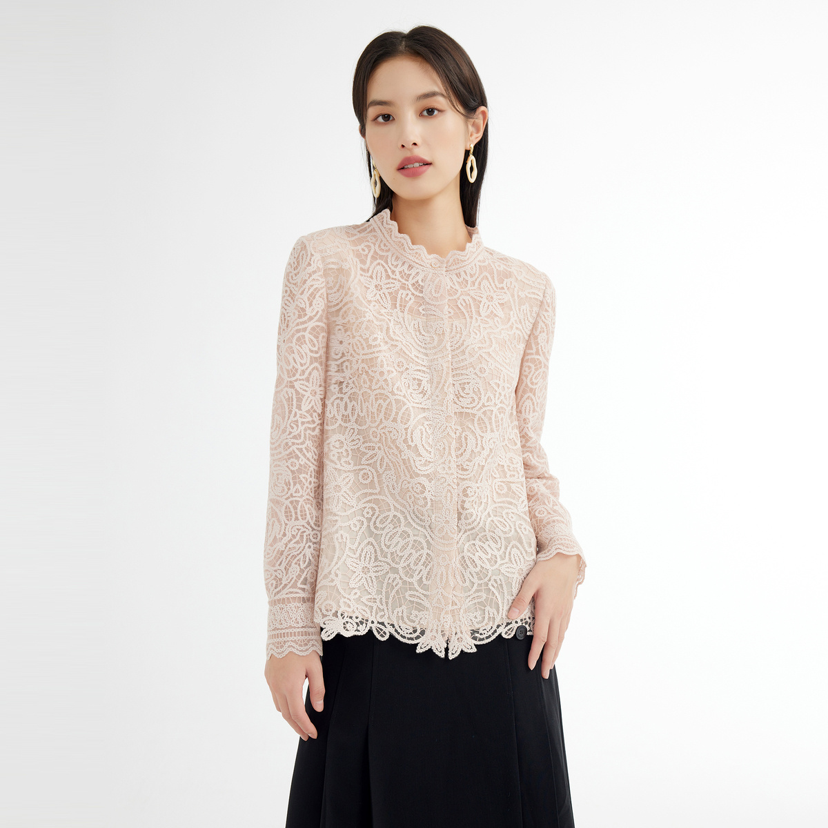 VGRASS维格娜丝冬季新款蕾丝印花小众衬衫女设计感VSC3N40360