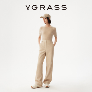 VGRASS2025秋冬新款 女 羊毛棉混纺琥珀流光复古灯芯绒直筒休闲长裤