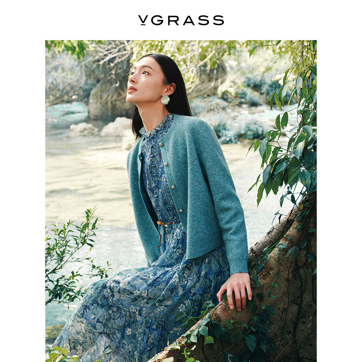 VGRASS羊毛羊绒双面双层针织开衫