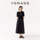 VGRASS秋冬新款 WISH系列 针梭拼接假两件百搭精致连衣裙长裙