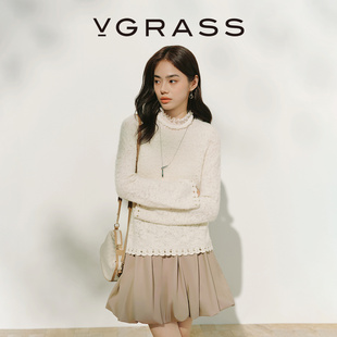 柔雾羊绒纱浪漫手钩波浪花边针织衫 肌理感花式 新款 VGRASS26春季