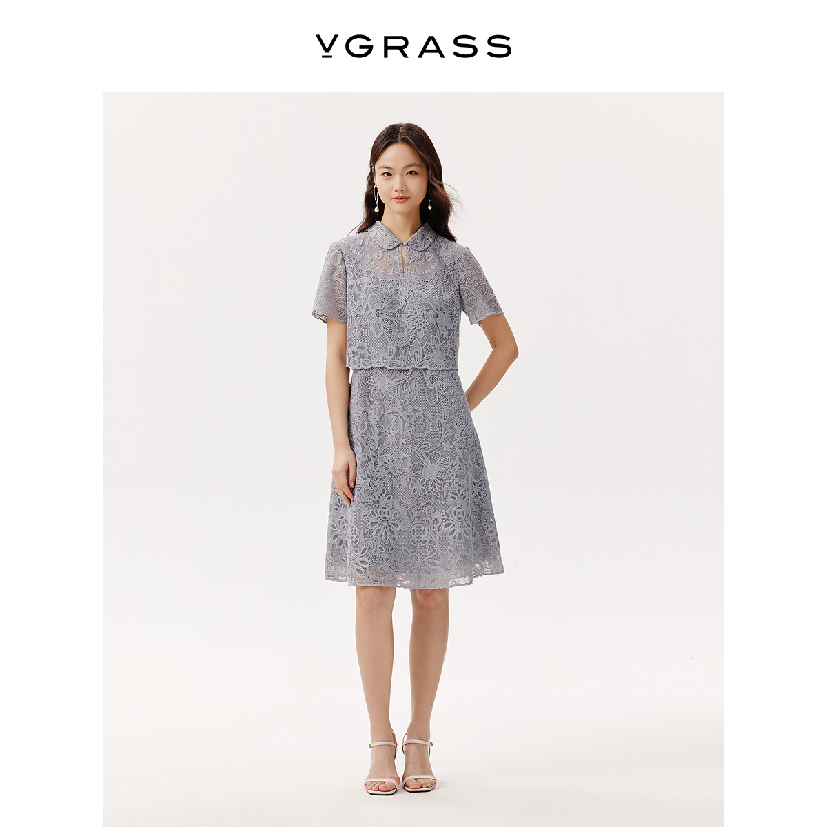 VGRASS维格娜丝女装蕾丝宴会连衣裙2025年春新款婚礼轻礼服中长裙