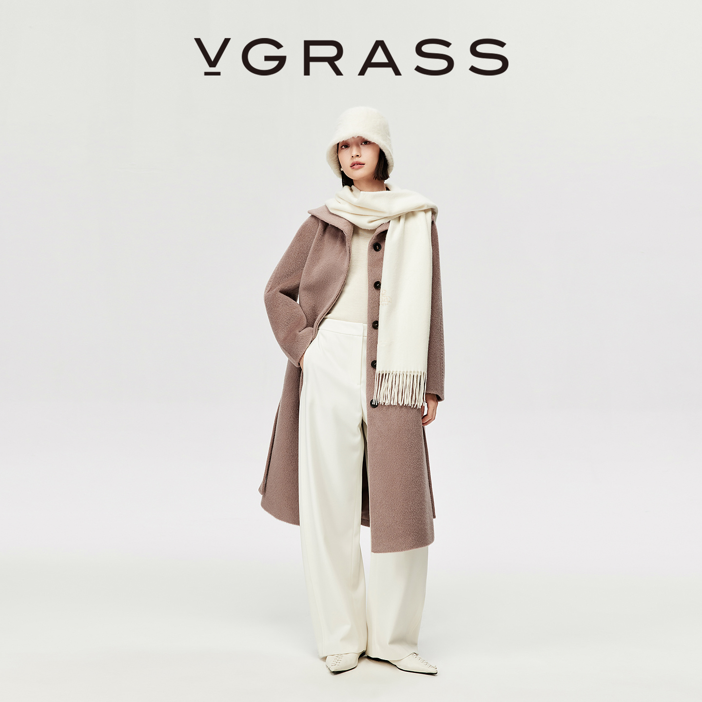 VGRASS羊驼毛羊毛混纺大衣