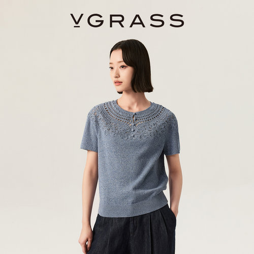 VGRASS重工绳绣工艺云肩针织衫