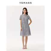 VGRASS女装 莫兰迪蕾丝假两件连身裙子 新中式 连衣裙春夏季 新款