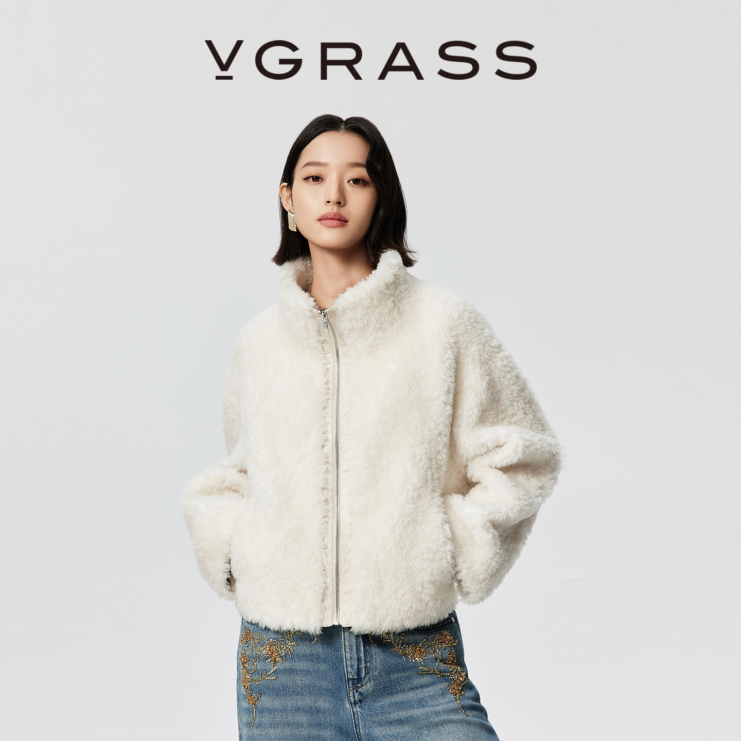 VGRASSS100%羊毛泰迪风外套