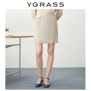 新款 vgrass维格娜丝夏季 高腰微开叉半裙VSB2N12130