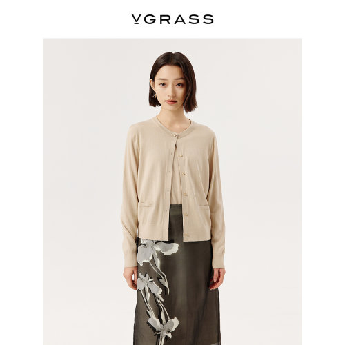 VGRASS真丝羊绒开衫吊带两件套女