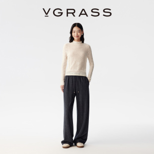 羊毛混纺立体分割线显瘦微阔直筒裤 VGRASS25秋冬新款 WISH系列