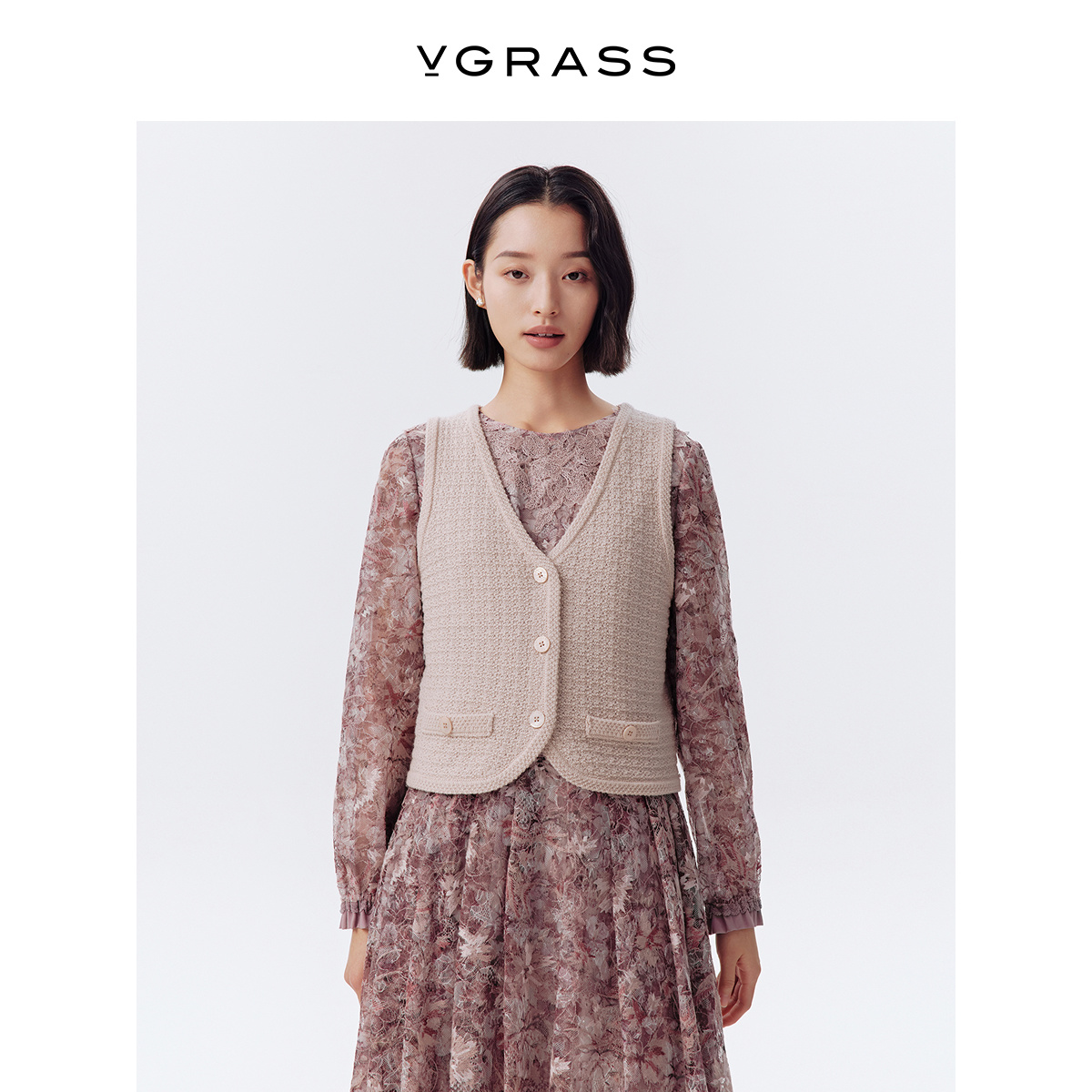 VGRASS艺术肌理羊毛羊绒针织马甲