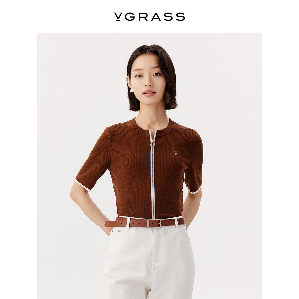 VGRASS60支丝棉纱撞色开衫