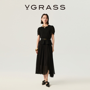 VGRASS维格娜丝26夏季 轻盈灵动乔其半身裙不规则裙摆显高显瘦 新款