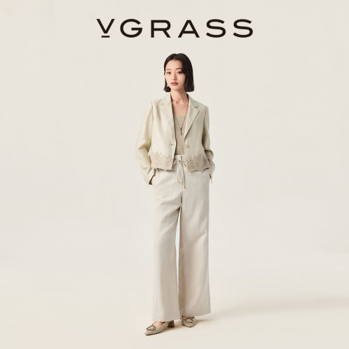 VGRASS亚麻混纺阔腿休闲裤