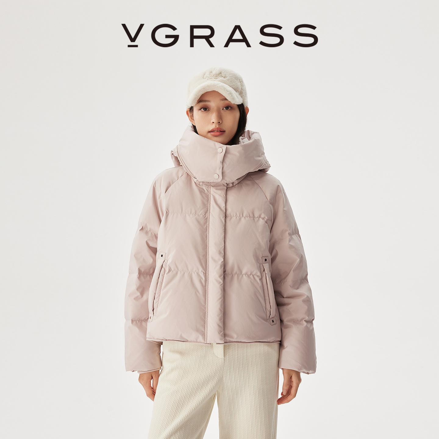 VGRASS可脱卸连帽短款鹅绒羽绒服