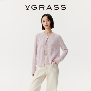 山羊绒拉毛镂空肌理开衫 VGRASS秋冬新款 背心两件套 WISH系列