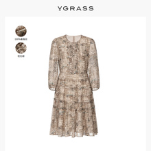 真丝圆领高级感气质连衣裙夏季 VGRASS新中式 塔克褶VSL2O24220 新款