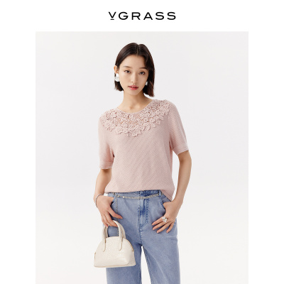 VGRASS手钩花边领宽松针织衫