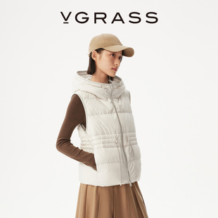 VGRASS25冬季新款新时代职场风异形绗缝95白鹅绒无袖连帽羽绒马甲