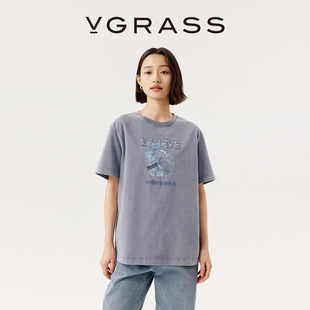 VGRASS维格娜丝25年春季新款重工绣花云柔新疆棉T恤VST1Q1217E
