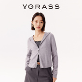 VGRASS秋冬新款 WISH系列 精纺柔糯羊绒包芯纱连帽拉链开衫