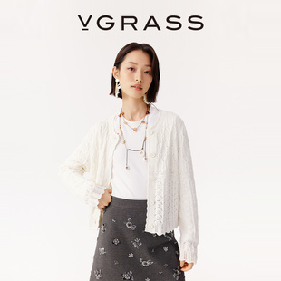 重工镂空肌理立体多组织编织羊毛棉混纺针织开衫 VGRASS25早秋新款