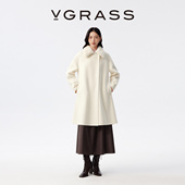 VGRASS25秋冬新款 水貂毛领绵羊毛混纺手工双面呢中长款 气质大衣女