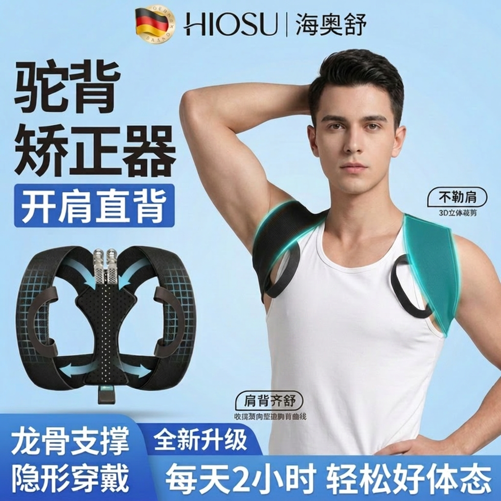 驼背矫正器男士专用隐形开肩带肩胛骨美背部神器直背护肩挺胸娇姿