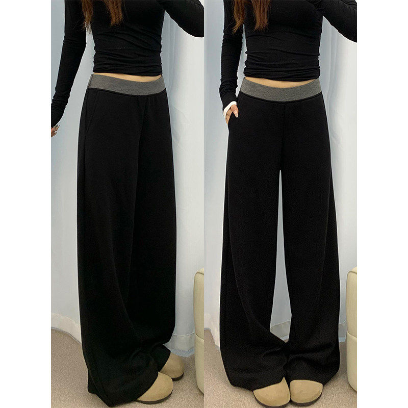 梨型身材黑色休闲 裤女夏季新款胖妹妹mm高腰显瘦弹力垂感阔腿长