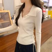 小衫 女装 2025新款 内搭毛衣针织打底衫 上衣 春秋季 polo领设计感长袖