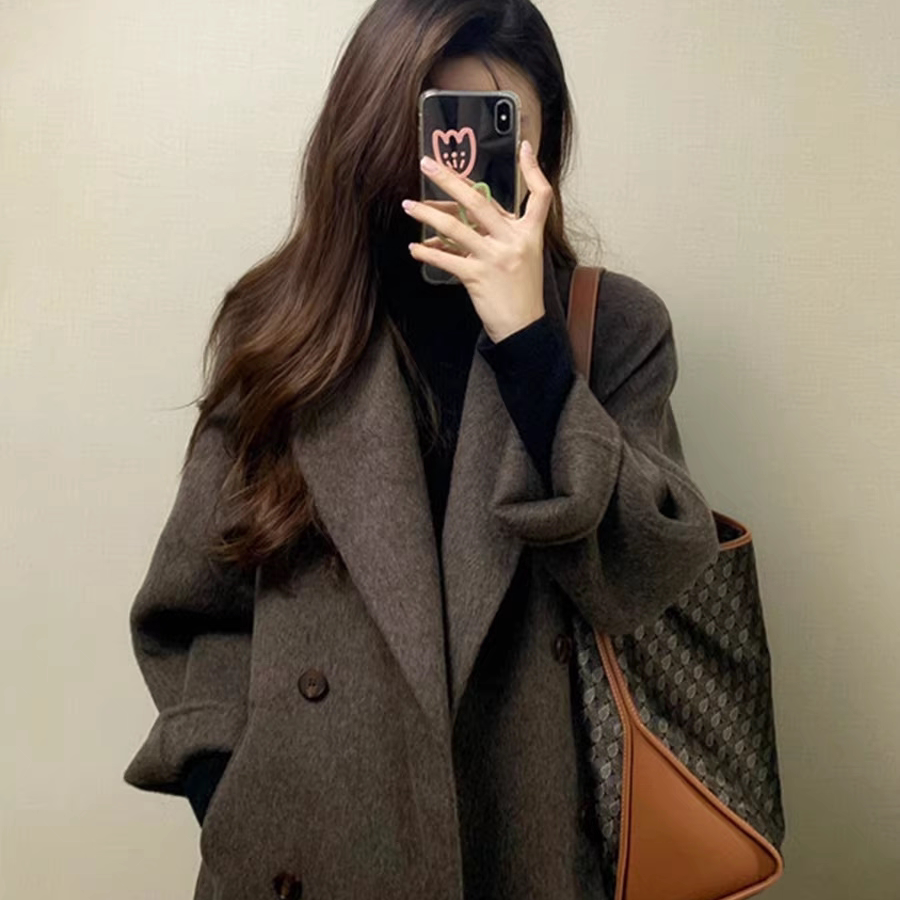 摩卡棕双面羊绒大衣女2025秋冬新款中长款高级感羊毛呢子韩系外套