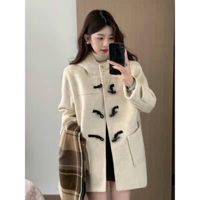 短款牛角扣大衣女2025冬