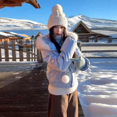 雪花刺绣羽绒棉服女加绒