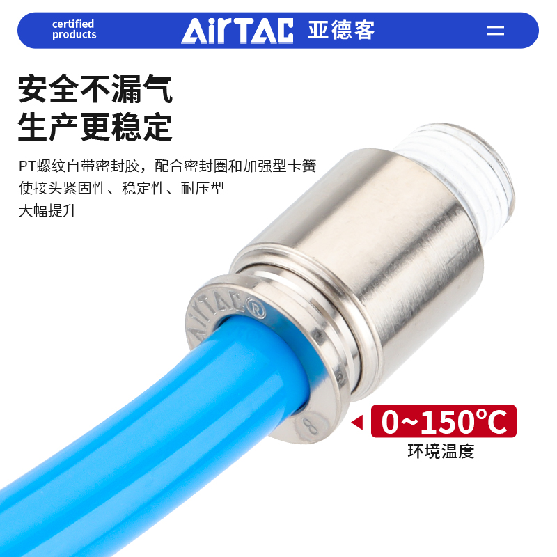 亚德客全金属圆螺纹直通耐高温接头BPOC4/6/8/10/12-M5-01-02-3-4