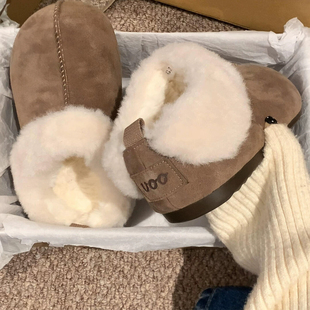 毛绒绒雪地靴女冬季皮毛一体棉鞋复古厚底加绒保暖勃肯鞋冬天鞋子