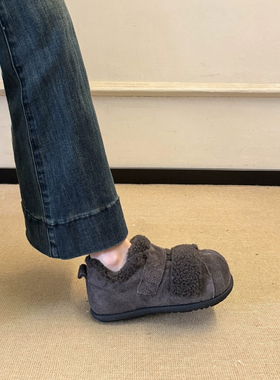 小土豆~冬季灰色小众大头丑萌雪地靴女加绒保暖棉鞋女短靴一脚蹬