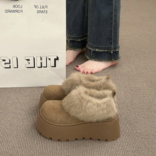 7CM厚底勃肯毛毛鞋女冬2025新款加绒保暖包头棉鞋显瘦增高雪地靴