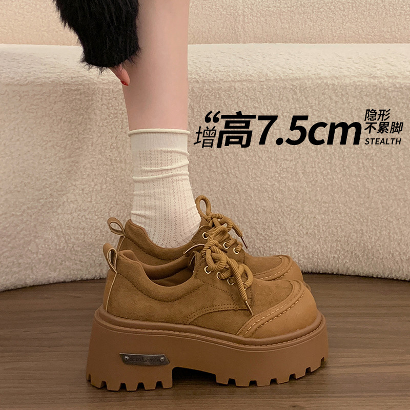 法式软皮增高厚底勃肯系带女鞋