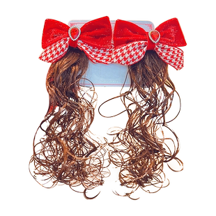 小女孩红色飘带发夹儿童蝴蝶结假发辫子女宝汉服过年拜年头花发饰