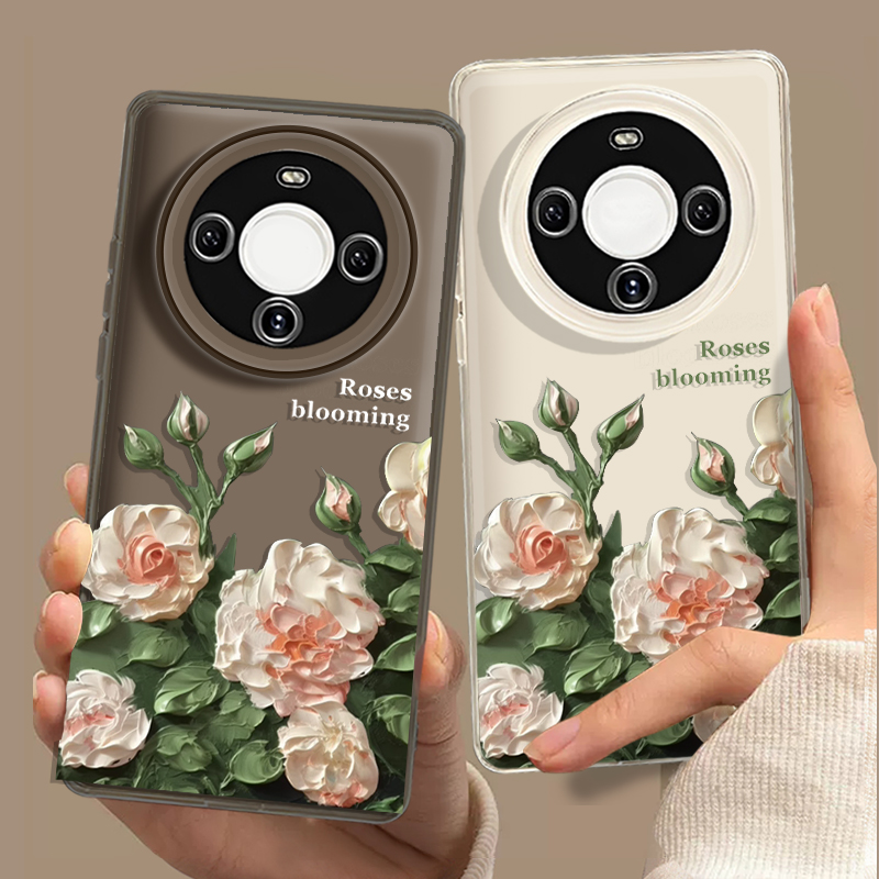适用华为mate60手机壳白玫瑰透明