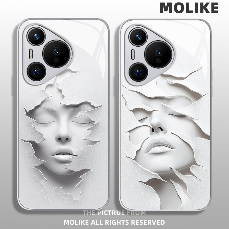 艺术浮雕闭眼适用华为pura70手机壳mate80promax玻璃60高级感50小众40创意nova15新款13高级感12/11/10/9/8/7