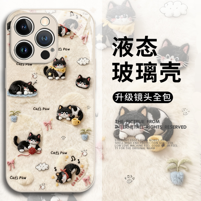 毛绒毛线猫咪适用华为pura80手机壳mate70pro小猫nova14新款13秋冬12荣耀400玻璃300女200/x60/50/magic8/7/6