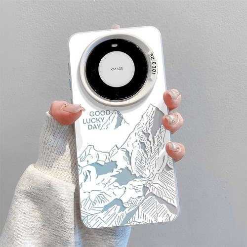 适用华为手机壳镭射镂空日照金山