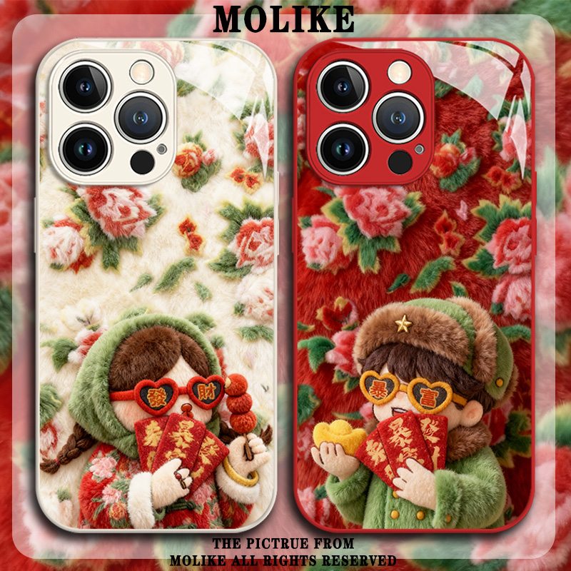 毛绒东北大花布适用华为pura80手机壳mate70pro新年nova14新款13暴富12马年10荣耀500秋冬400/300/200/x60/50