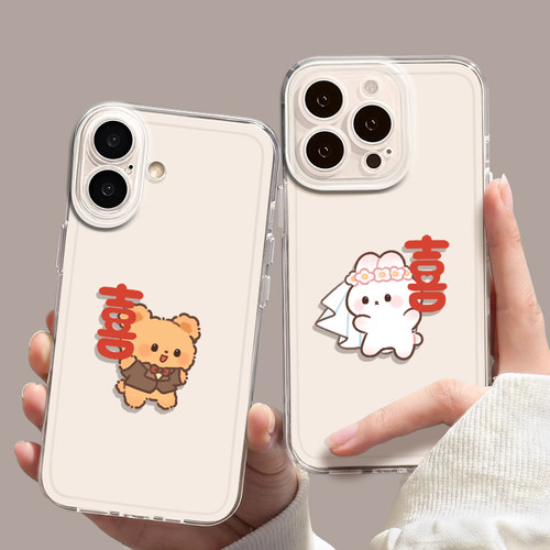 喜字结婚小熊兔子适用iqoo15手机壳13透明z9turbo情侣12可爱11s一加ace6新款neo10pro男1+2女3v/9/8/7/5/vivo